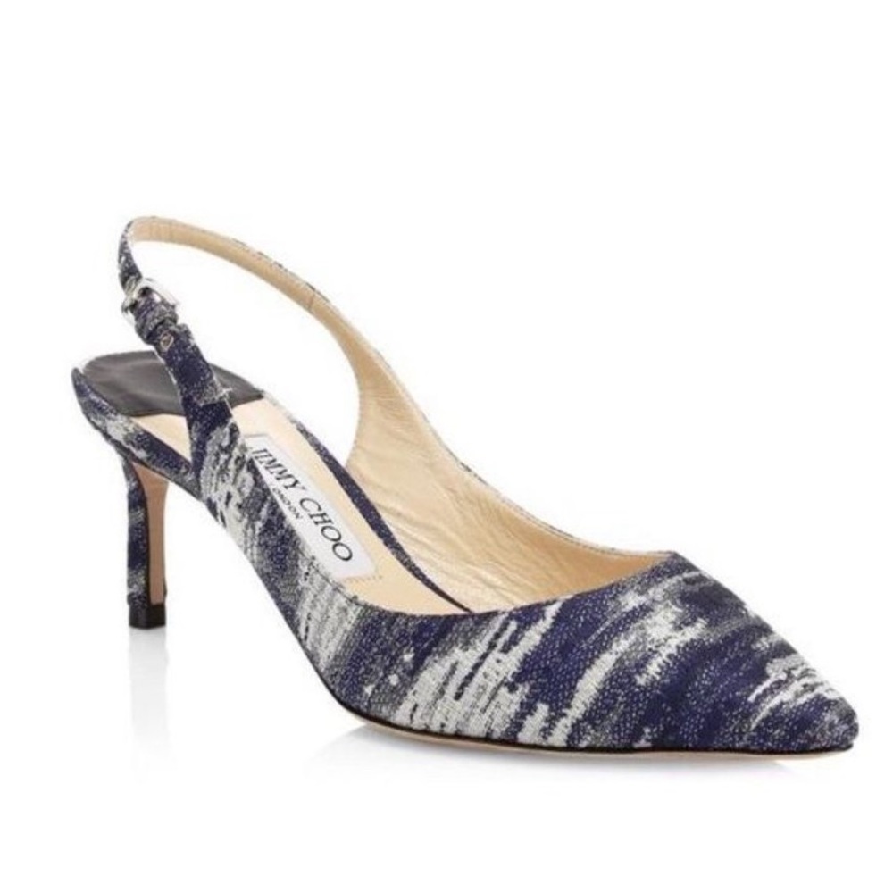 New Jimmy Choo Erin Stone Blue Slingback Heels
